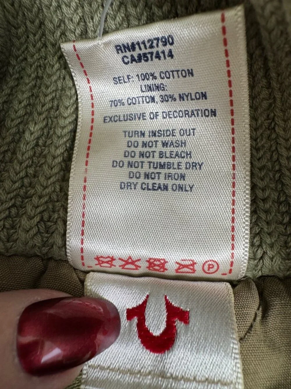 True Religion Military Green Bomber Funnel Knit Jacket Womens XS Stylish Casual - Picture 5 of 16